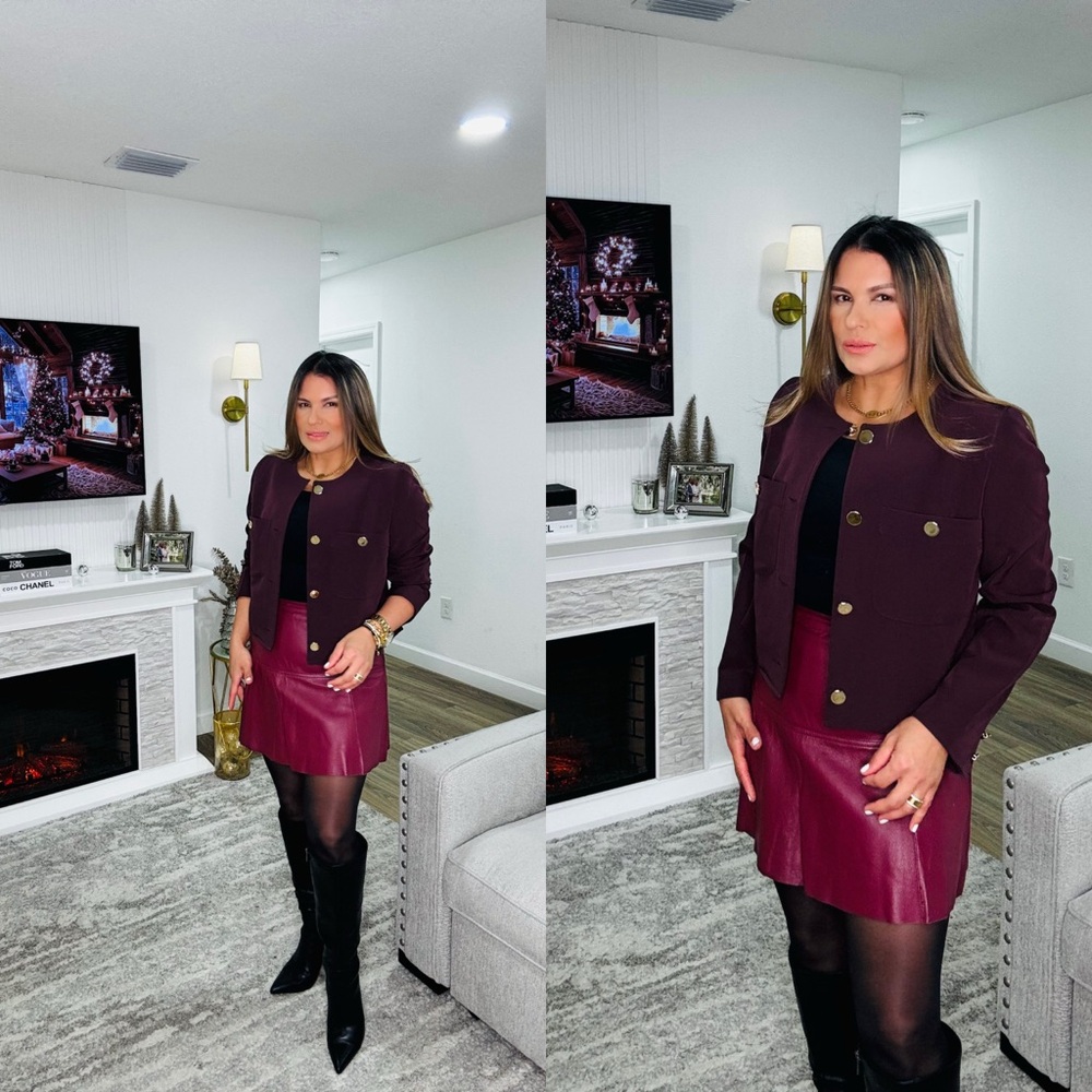 Philosophy Deep Burgundy Blazer with Gold Accents - Picture 2 of 8
